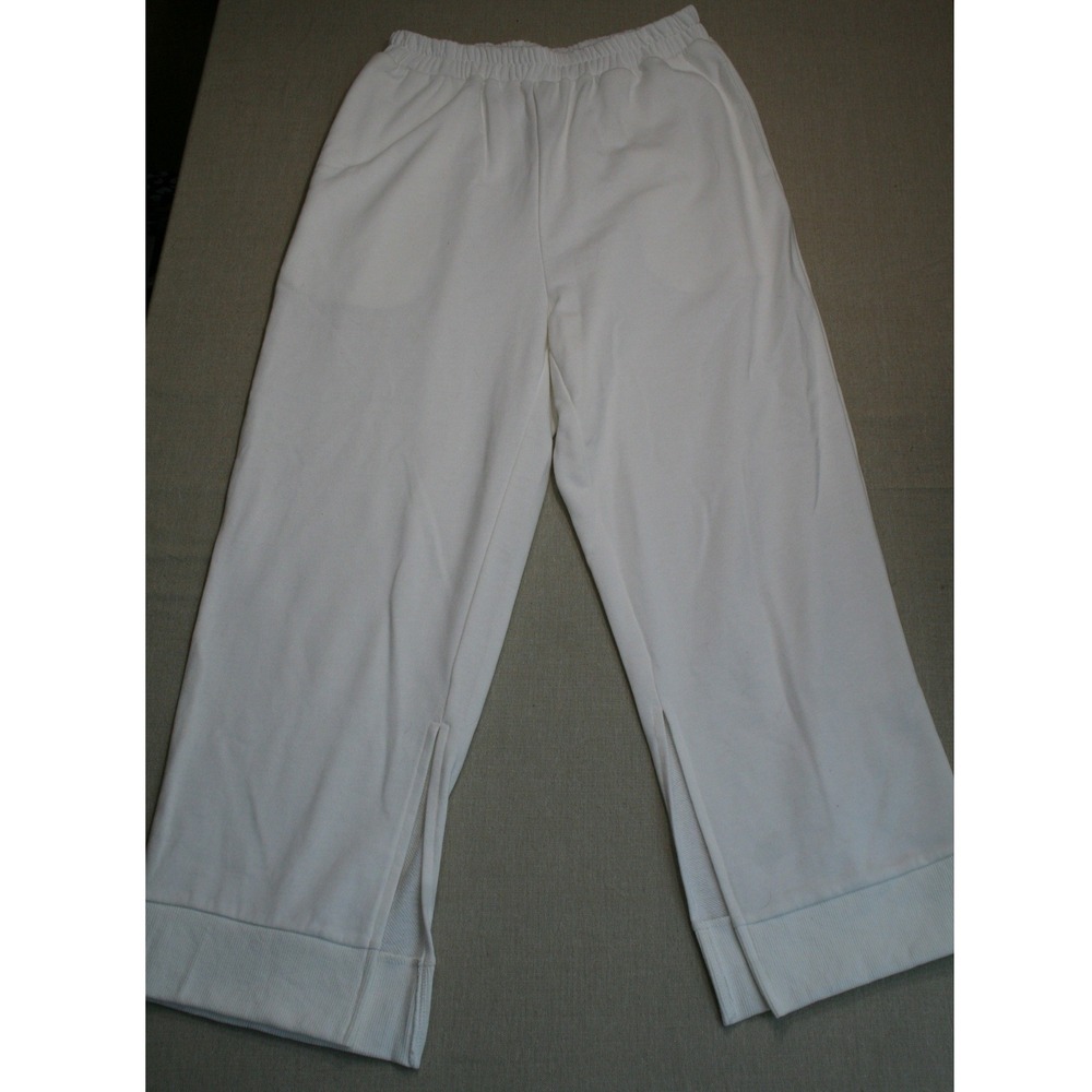 Grade & Gather White Wide Leg Cropped Sweatpants Side Slit French Terry Small